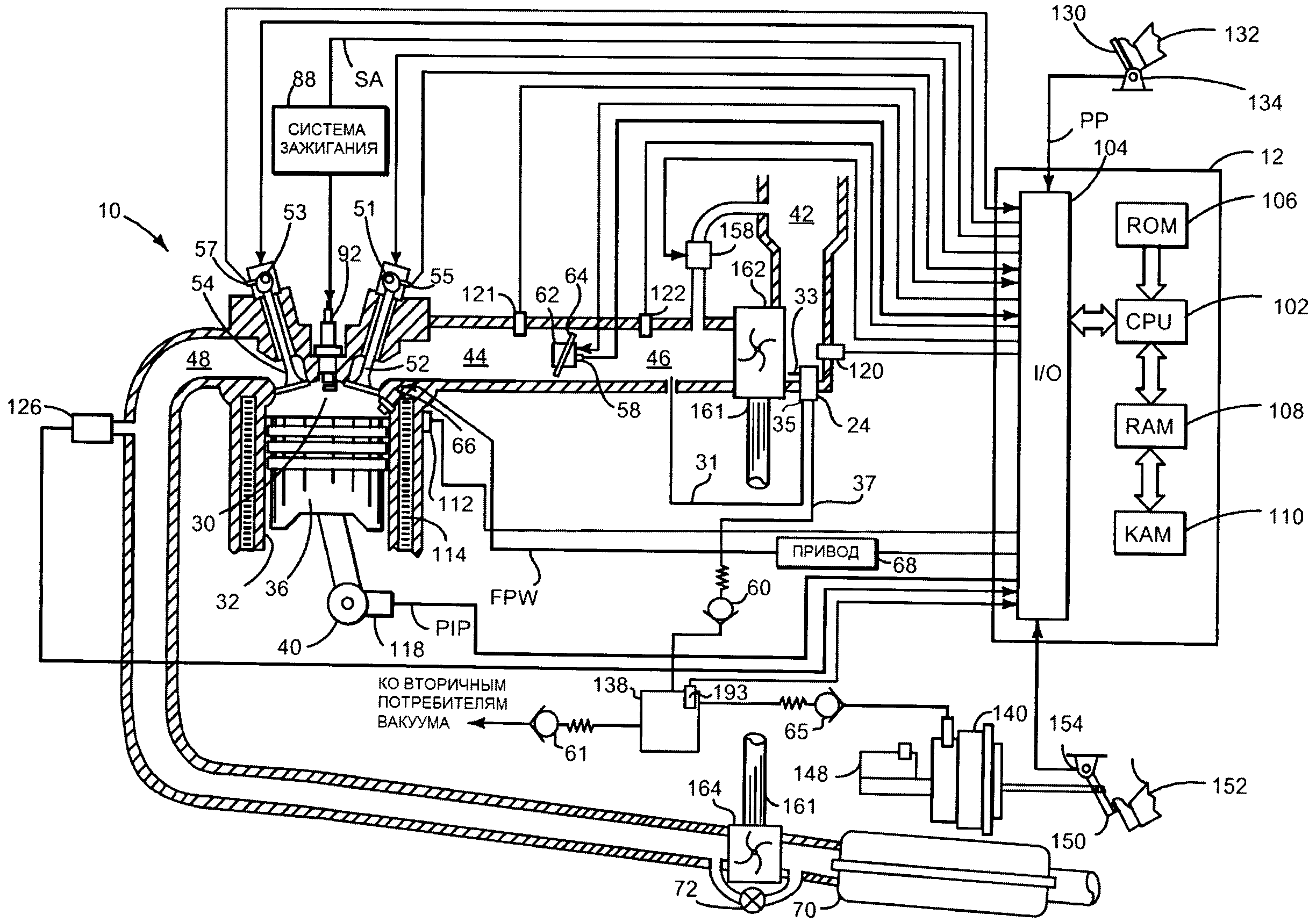 Схема мест утечек вакуума в системе впуска двигателя внутреннего сгорания